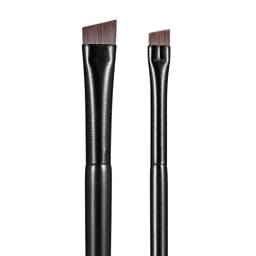 Private Label Ultra-Fine Thin Flat Angled Eyeliner Brow Aluminum Eyebrow Fan Brush White Wood Handle Used for Foundation