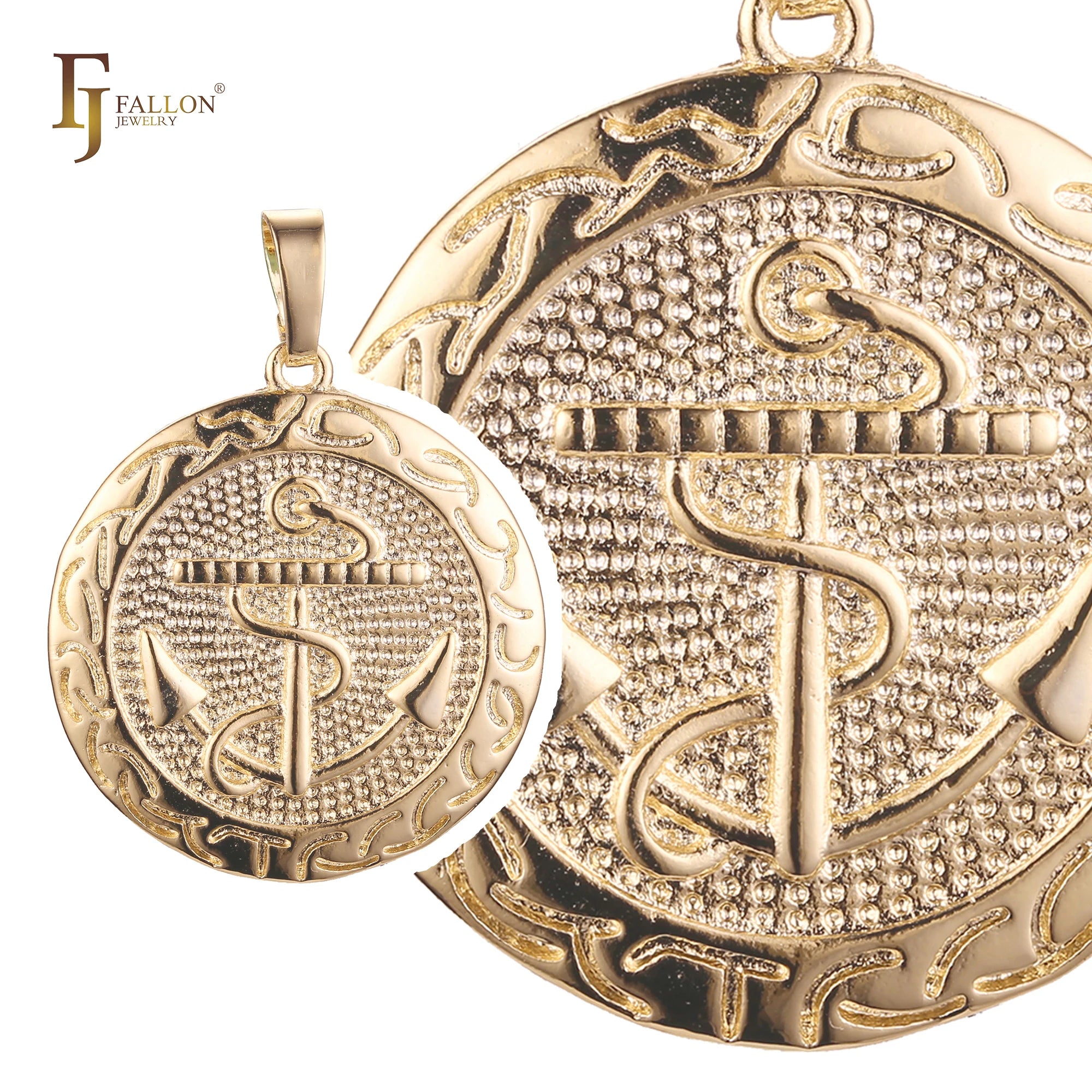 FJ Fallon Fashion Jewelry Circle Anchor Mariner Sign Pendant Plated in 14K Gold Brass Based