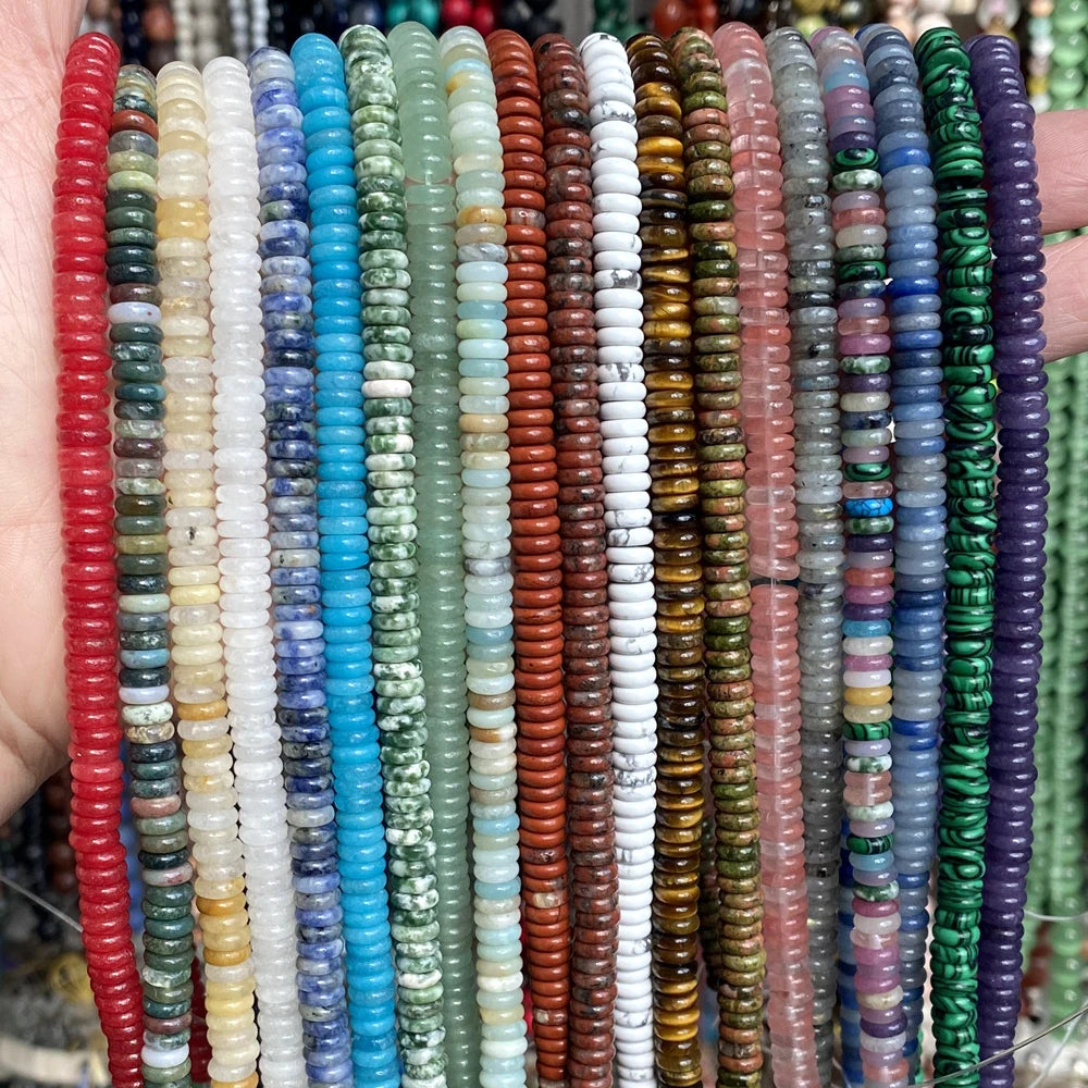 2*6mm 160Pcs Natural Stone Beads Howlite Amazonite Tiger Eye Flat Round Rondelle Beads for Jewelry Making DIY Necklace Bracelet