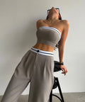Enyami Streetwear American Hot Girls Patchwork Design Co Ords Casual Sleeveless Tube Top High Waist Pants 2 Two Piece Set Women