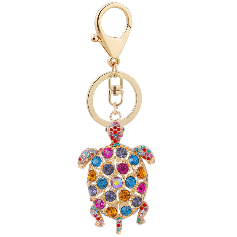 Fashion Colorful Diamond Turtle Charm Purse Key Ring Sparkling Rhinestone Crystal Animal Turtle Keychain