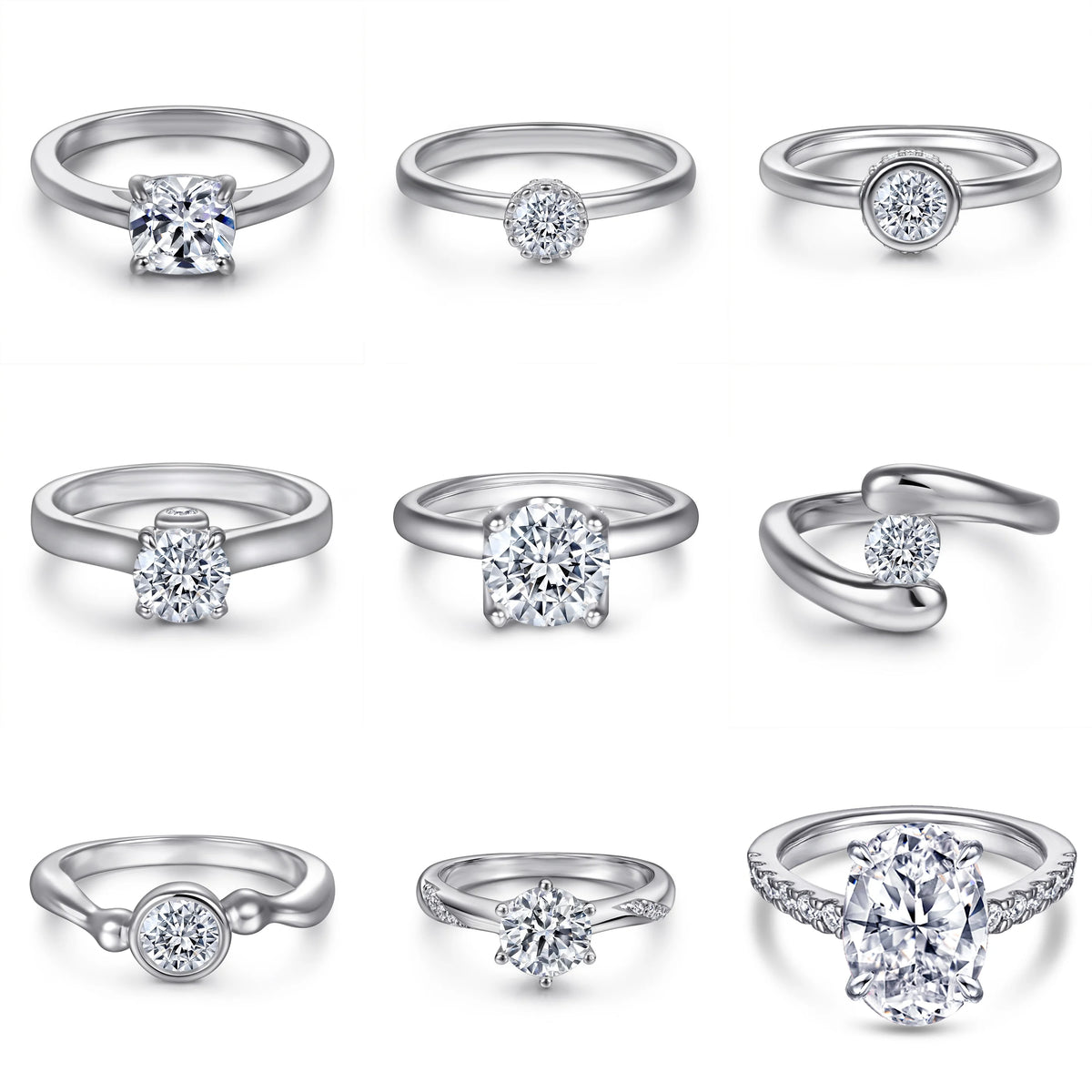 Custom Logo Wholesale OEM/ODM Supplier 925 Silver Jewelry Manufacturer Round Brilliant Cut Rhodium Plated White Zirconia Ring MegaBDM