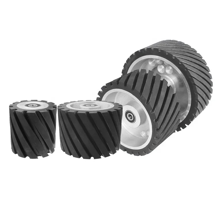 100mm Width OD 100-250mm Grooved Rubber Aluminum Drum Wheel Belt Grinder Replacement Part