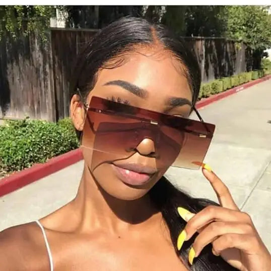 Custom Logo  Fashion Retro Women One-Piece Lens Square Sunglasses Pink Blue Oversized Rimless Rectangle Sunglasses Women