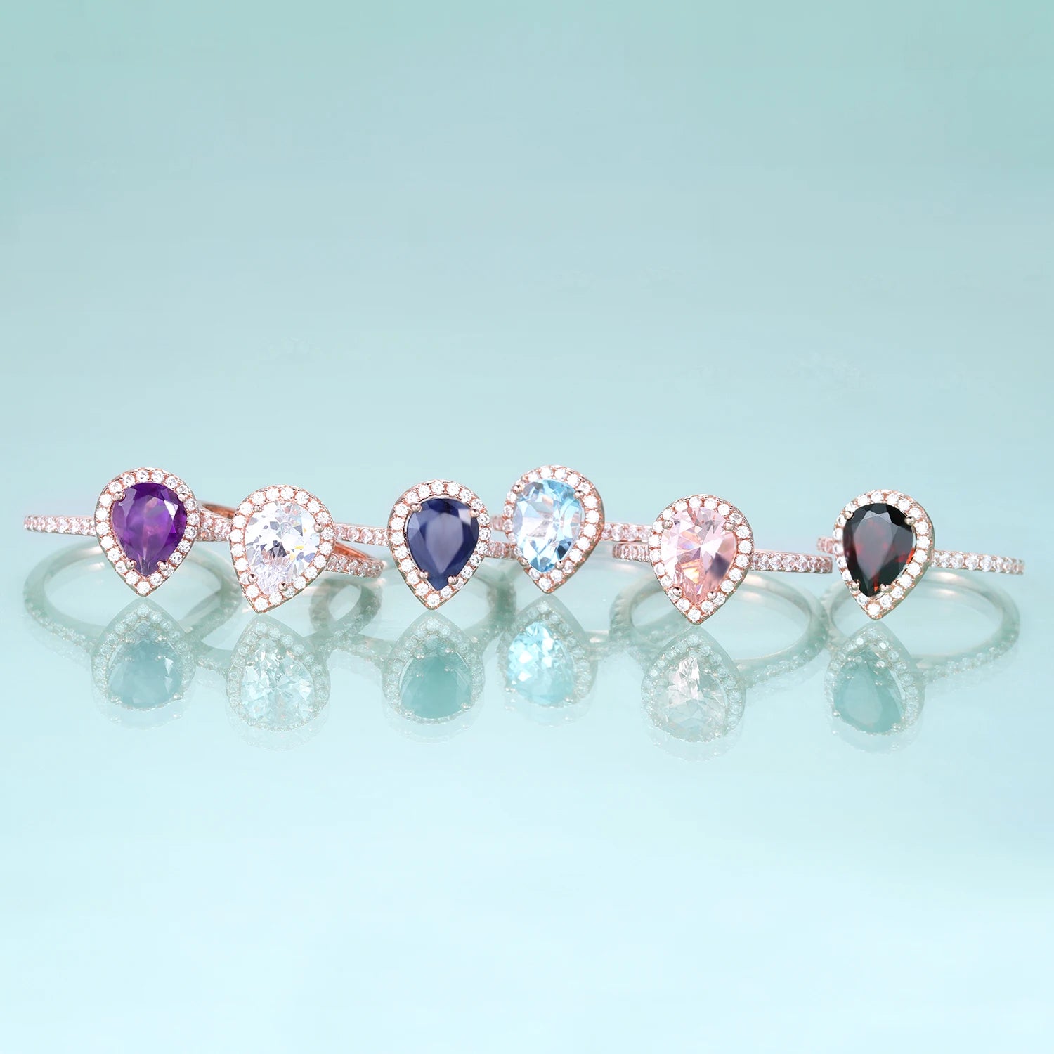 KH076 Abiding Jewelry China Factory Pear Cut 6x8mm Gemstone Women Rose Gold Plated 925 Sterling Silver Ring