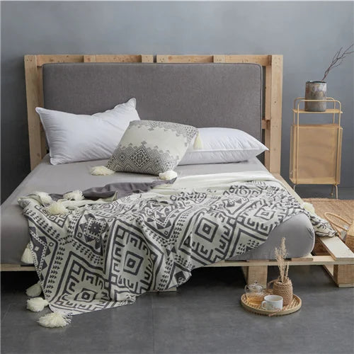 Wholesale Bohemia Style Tassel for Baby Adult Soft 100% Cotton Knitted Throw Blanket Lls