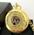 Antique Vintage Hollow Gold Manual Wind Mechanical Watch Key Chain Glow in Dark Retro Pocket Watch Zinc Alloy Case
