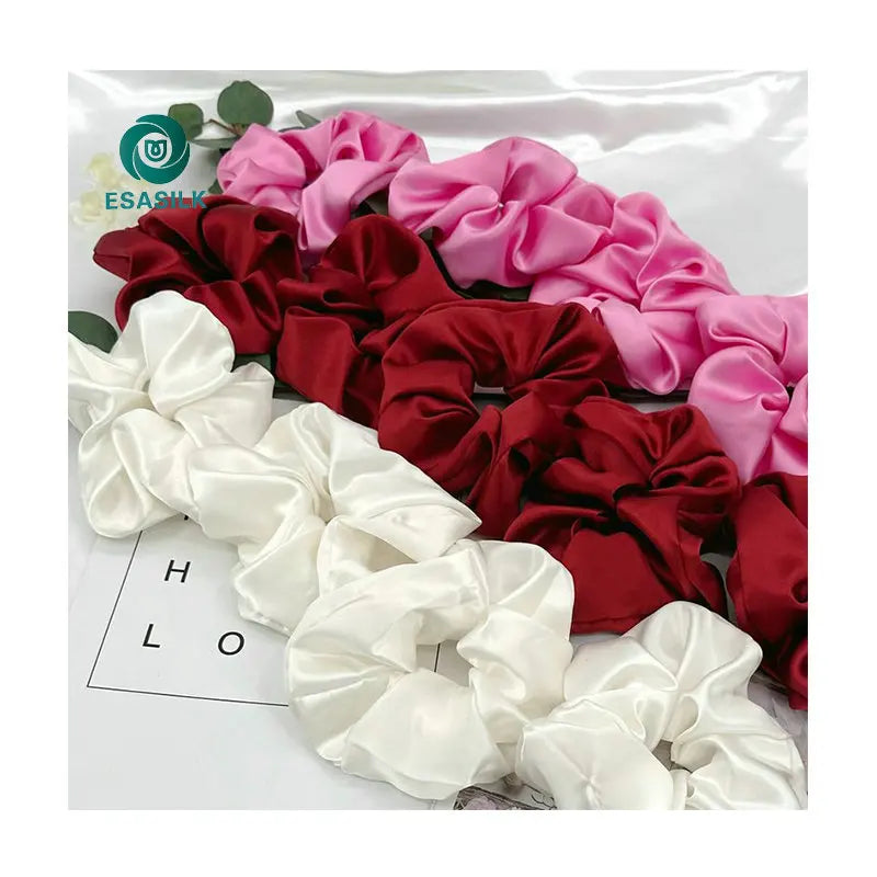 Luxury Custom Designer Inspired Vintage Satin Silk Hair Scrunchies Fashionable Skinny Hair Ties with Logo