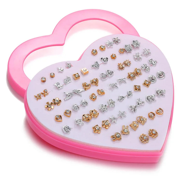 36 Pairs of Boxed Earrings Heart Earrings Set Wholesale Mixed Color Gold and Silver Earrings Jewelry