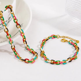 Bohemia Popular Colorful Enamel Bracelet Adjustable 18K Gold Plated Stainless Steel Link Chain Bracelet Jewelry