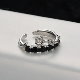 ICEBELA Retro S925 Sterling Silver Flexible Adjustable Ring Black 5a Zircon Inlaid Shape Rose Women Ring Unique