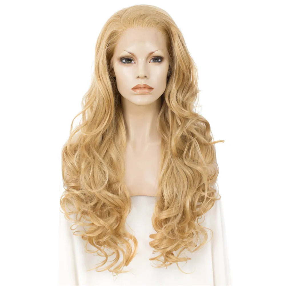 Celebrity 28inch #27 BROWN BLOND  Body Wave Drag Queen Cosplay Wig  Perruque Lace Front Synthetic Lace Wigs Heat Resistant