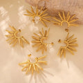 Hot Selling Trendy Stainless Steel Dangle Earrings for Women C Shape Sun Flower Waterproof Women Drop Earring Gold Color Jewelry