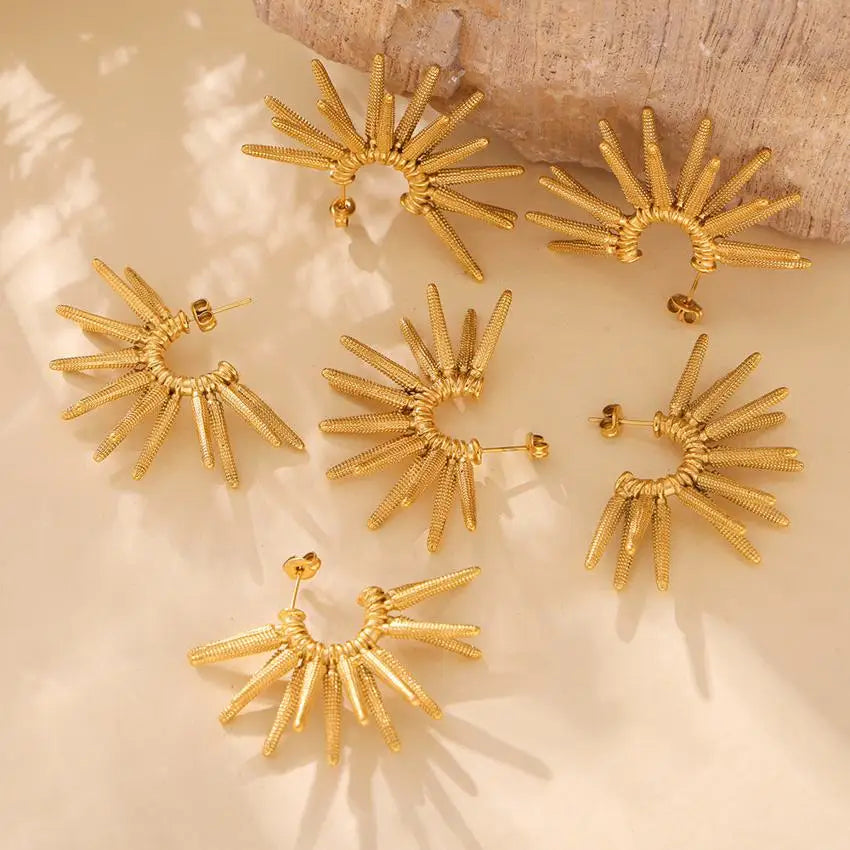 Hot Selling Trendy Stainless Steel Dangle Earrings for Women C Shape Sun Flower Waterproof Women Drop Earring Gold Color Jewelry