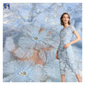 YX967-2 Cheap and Low-Priced 3D Flowers Plain Embroidery Tulle Mesh Fabric With White Pearls 3D Tulle Dress Fabrics for Girl