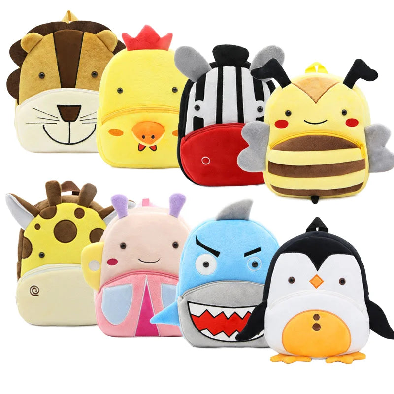 Unisex 3D Animal Cartoon Plush Backpack for Kindergarten Pre-School Zipper Closure Polyester Lining Fashionable Kids School Bag