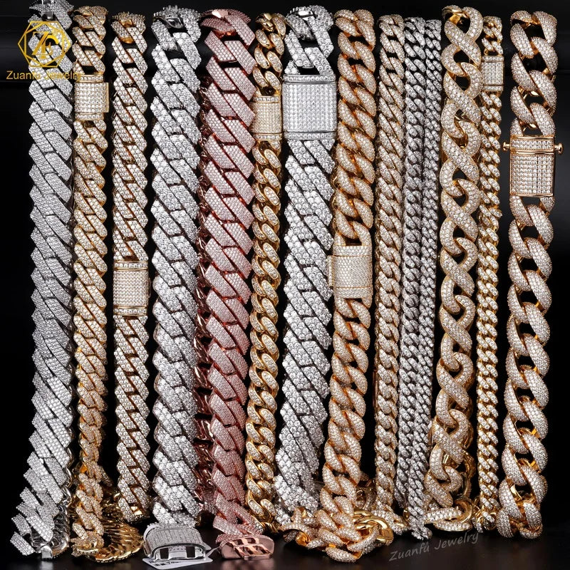 Cuban Link Chain Button Design Moissanite Cuban Bracelet Necklace Custom Hip Hop Diamond Cuban Links 15MM 18MM 19MM 20MM