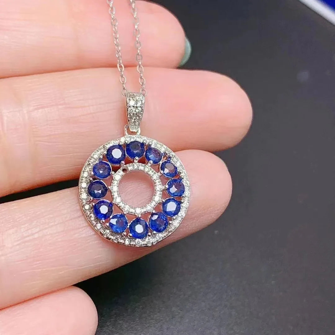 Factory Wholesale 925 Sterling Silver Tennis Necklace Pendant Natural Sapphire Stone Rhodium Gold Plated for Gift CMA Certified