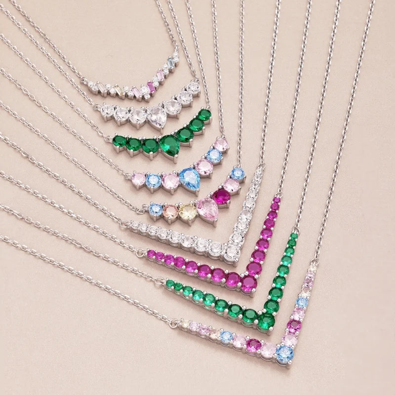 New Arrival 925 Sterling Silver Cubic Zircon White V Shape Pendant Necklace