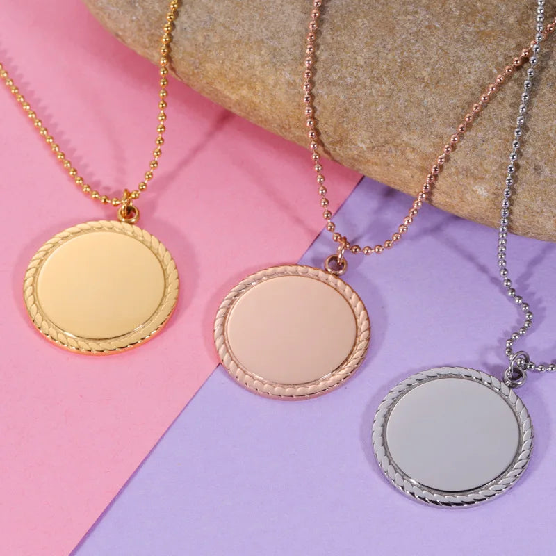 Personalized Necklace Laser LOGO Blank DIY Custom Stainless Steel Round Name Tags Pendant Jewelry Necklace
