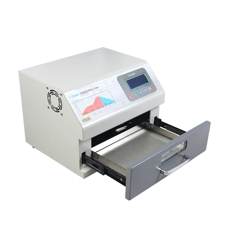 RF-A500 Pcb Desktop Reflow Oven 3600W Small Drawer Style Hot Air Reflow Soldering Oven Infrared Ic Heating for Pcb Plate Heating