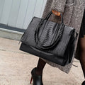 Women's Casual Crocodile PU Leather Tote Handbag Large Capacity Zipper Closure with Lightweight Polyester Lining