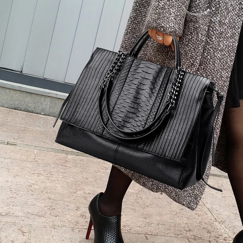 Women's Casual Crocodile PU Leather Tote Handbag Large Capacity Zipper Closure with Lightweight Polyester Lining