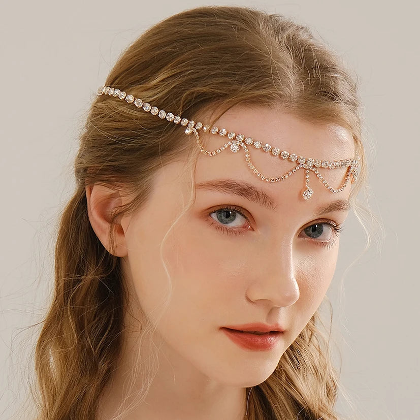Luxury Crystal Hair Chain Headpiece Women Wedding Rhinestone Pendant Bridal Forehead Head Chains Jewelry Headpiece
