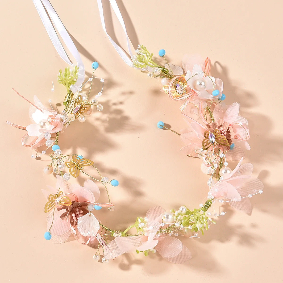 2022 New Style Bride Headband Fashion Gold Butterfly Flower Headband Garland for Brides Wedding Hair Accessories