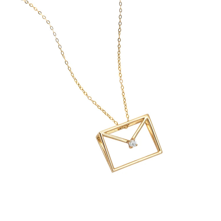 Trendy Design love Envelope Pendant Necklace S925 Sterling Silver Zircon Gold Color Chain
