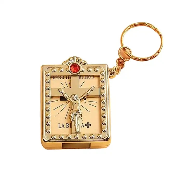 Spanish Mini HOLY Bible Keychain Religious Christian Jesus Cross Key Chain Women Prayer God Bless Gift Souvenirs Keyring