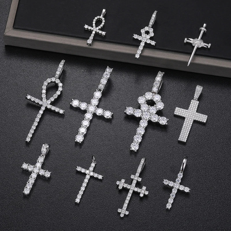 Wholesale Fine Jewelry Fashion Gold Plated 925 Sterling Silver VVS Moissanite Diamond Cross Pendant Necklace for Men Women