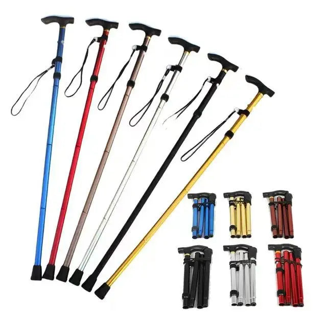 Men White Hiking Foldable Stainless Steel Tactical Collapsible Hand Walking Sticks Canes Trekking Pole