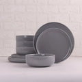 Nordic Hotel Restaurant Popular Vintage Pure Shiny Gray Porcelain Ceramic Charger Dinner Plate and Bowl