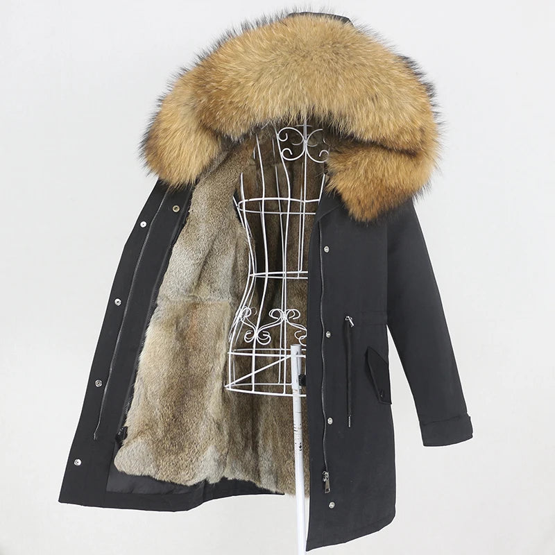 OFTBUY 2024 Long Waterproof Parka Natural Raccoon Fox Fur Collar Hood Real Rabbit Fur Liner Coat Winter Jacket Women Detachable