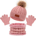 Girls Toddler Winter Beanie Pom Knit Neck Warmer Gaiter Mittens Fleece Lined Scarf Set Applicable for Business Travel for Beach