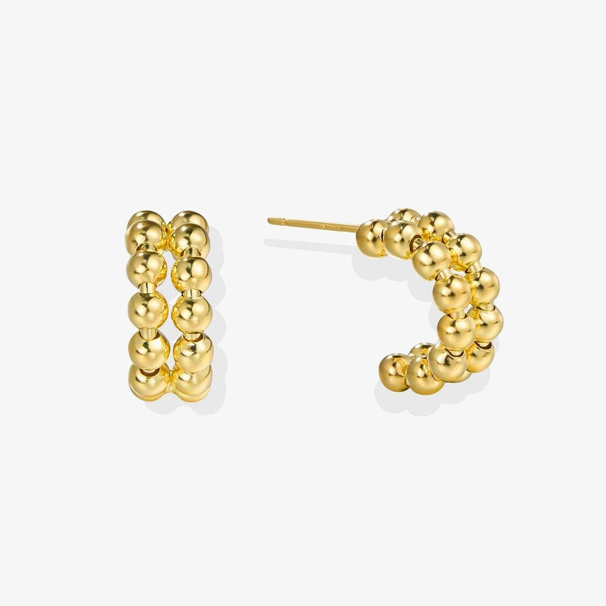 Double Bead J Hoop 925 Sterling Silver Women Jewelry 14K 18K Gold Plated Earrings
