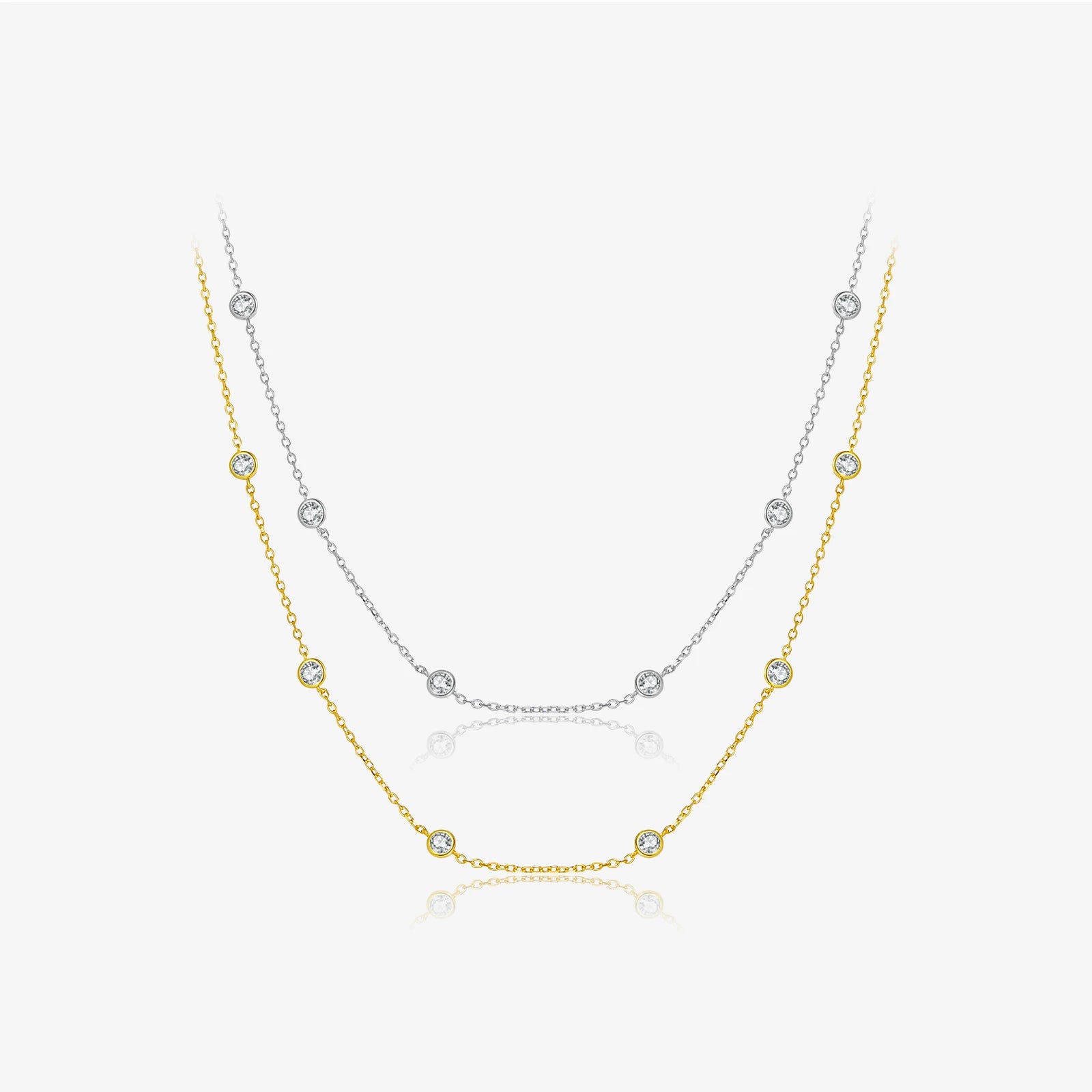 FUAMAY Trendy Engagement 18K Gold Plated 925 Silver Strand Necklace with Round Brilliant Cut Zircon Charms for Wedding & Party