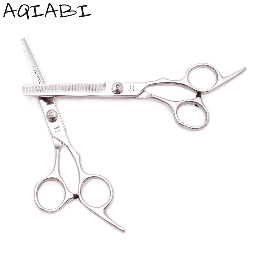 AQIABI 4CR Stainless Steel 6'' Sharp Blade Tip Right-Handed Thinning Shears 20-30% Thinning Rate Shiny Finish 56-58HRC Model