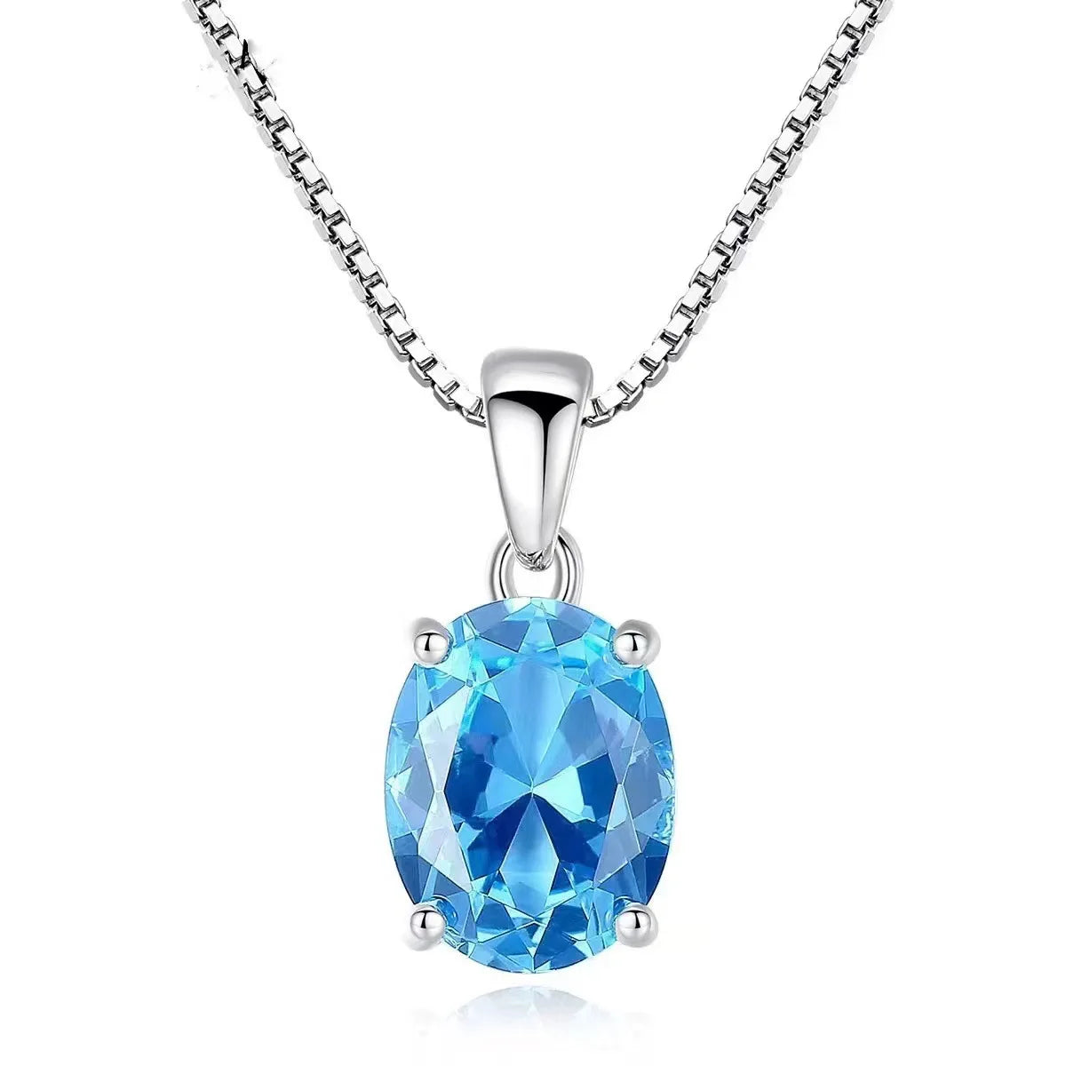 OAHLAN Fashion Jewelry Blue Topaz 925 Sterling Silver Pendant Necklace for Women Wedding Birthday Gift 18 Inch Silver Chain