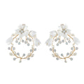 Sweet KC Gold Wedding Blooming Round Hoop Earrings Opal & Pearl Bridal Earrings