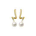 Elegant Real Gold Plated Inlaid Rhinestones Pearl Earring 925 Sterling Silver Spiral Stripe Pearl Earring for Girls