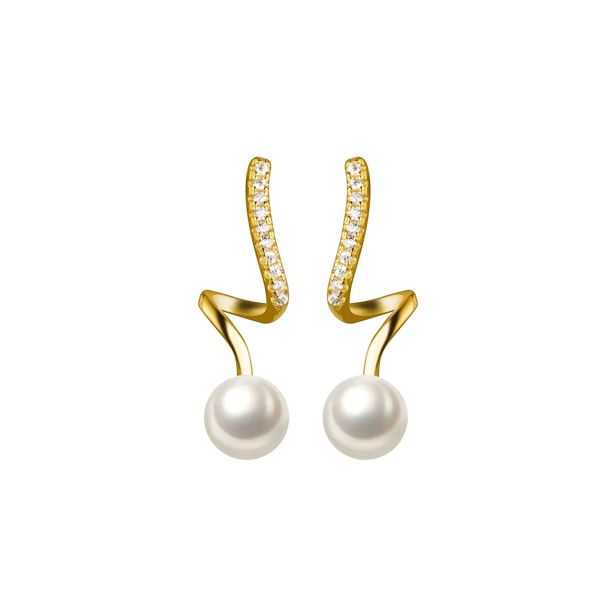 Elegant Real Gold Plated Inlaid Rhinestones Pearl Earring 925 Sterling Silver Spiral Stripe Pearl Earring for Girls