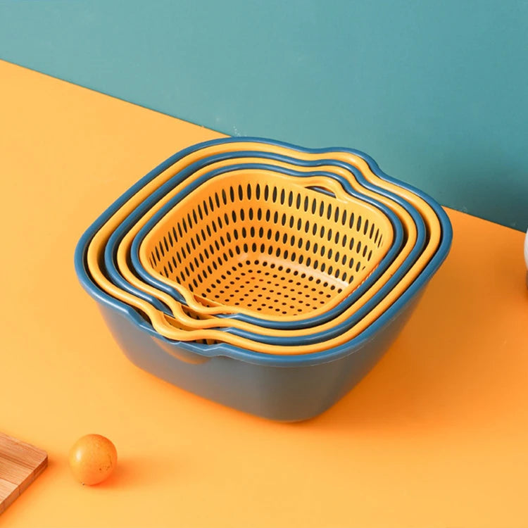 Stackable Plastic Washing Vegetables Fruits Drain Basin Double Layered Kitchen Colander Strainer Bowl Fruit Storage Basket Set
