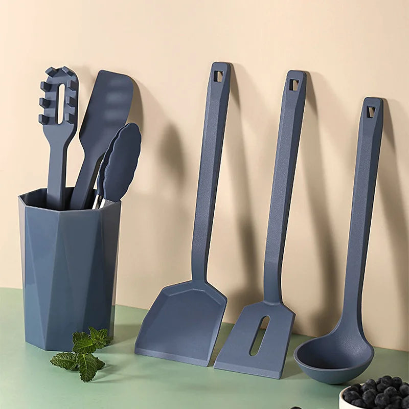 MANJIA Non Stick Long Handle Silicone Kitchen Utensil Set Food Grade Silicone Kitchen Utensils Pancake Shovels Spatula