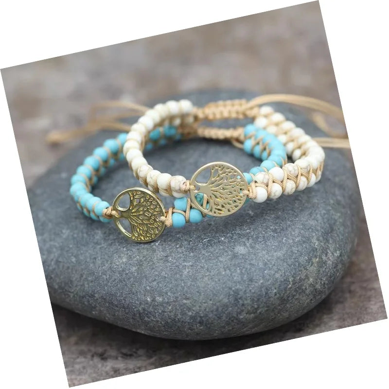 DAIHE Adjustable Fashion Jewelry Natural Stone Bracelet Double Braided Yoga Friendship Bracelet