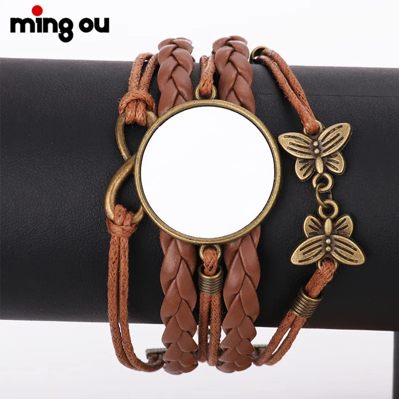 Metal Crafts Valentine Sublimation Blanks Leather Bracelet Jewelry Alloy Pu Leather DIY Couple Wristbands