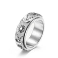 Bohemian Style Decompression Fidget Spinner Rings Jewelry Rotatable Stainless Steel Star Moon Sun Ring
