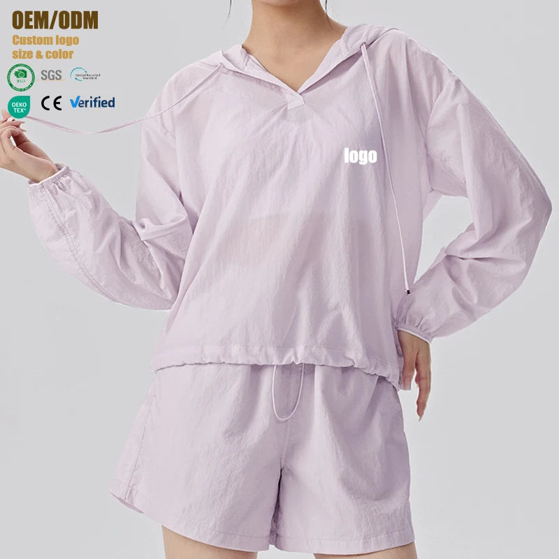 UPF 50+  Quickly Dry Light Coat Yoga Full Zip up Sleeve Sports Jackets Custom Logo Side Pockets Gym Fitness Tops for Women