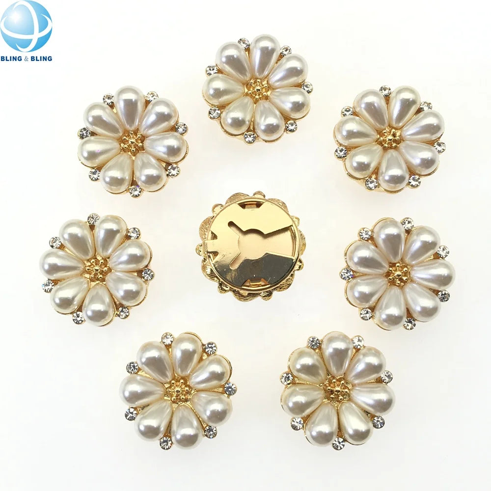 Elegant Women Shirt Detachable Button Clip Jewel Gold Tone Pearl Flower Button Covers for Ladies Blouse Cufflinks Ornament